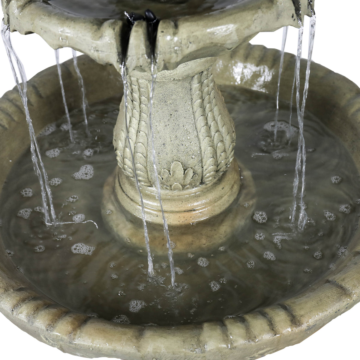 Concrete Water Fountain Pedestal Scalloped 3 Tier full view