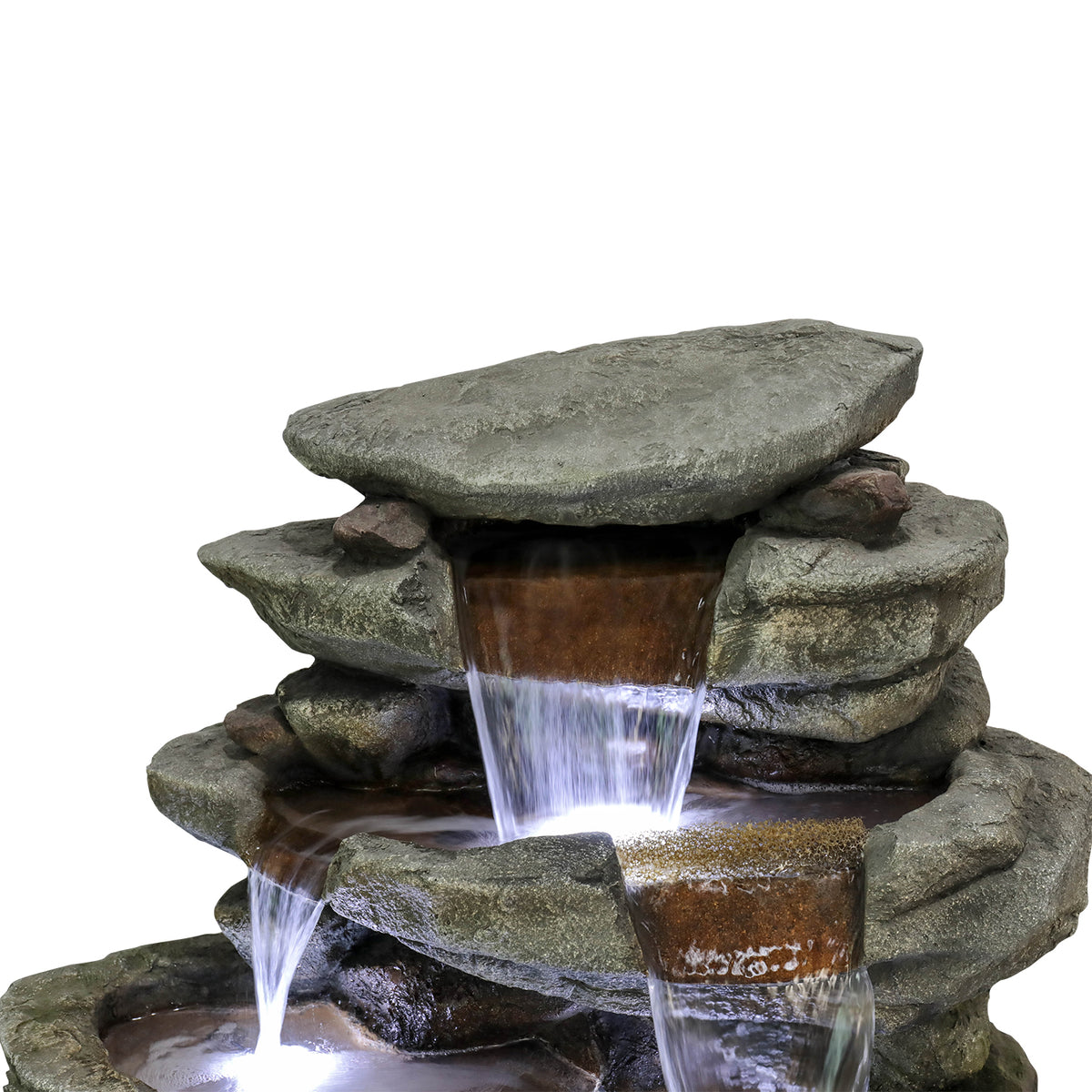 Resin Rock Waterfall Fountain Large 60 Inch 7 Tier in garden setting