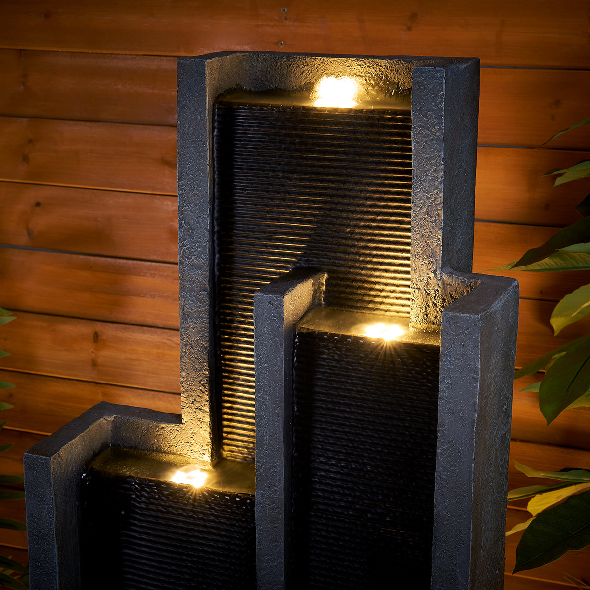 Resin Ribbed Slate Outdoor Water Fountain Quiet 50 in full view