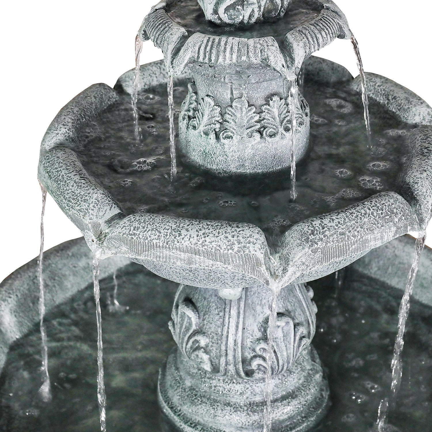 Concrete Pedestal Fountain Ornate 3 Tier Outdoor full view