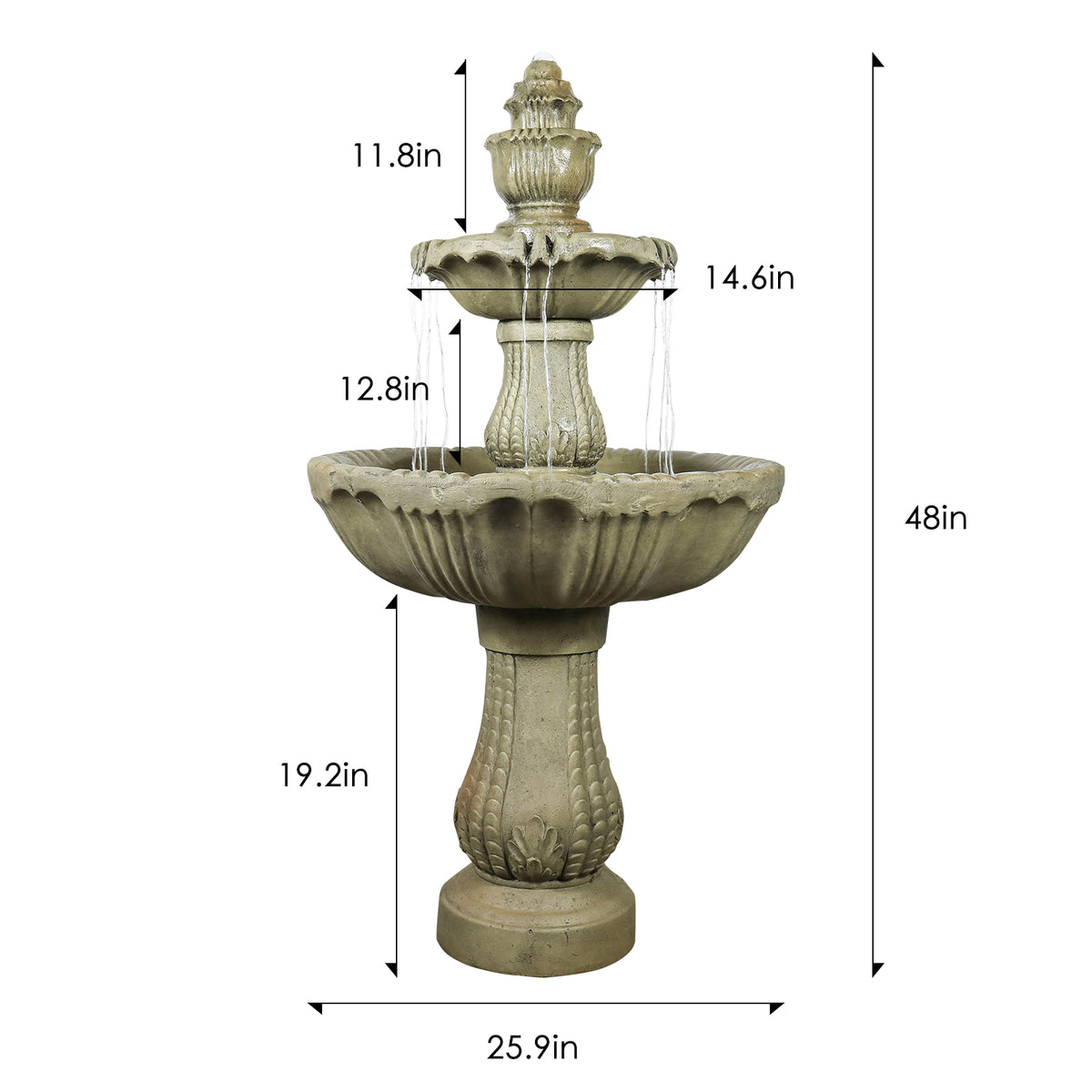 Concrete Water Fountain Pedestal Scalloped 3 Tier product view