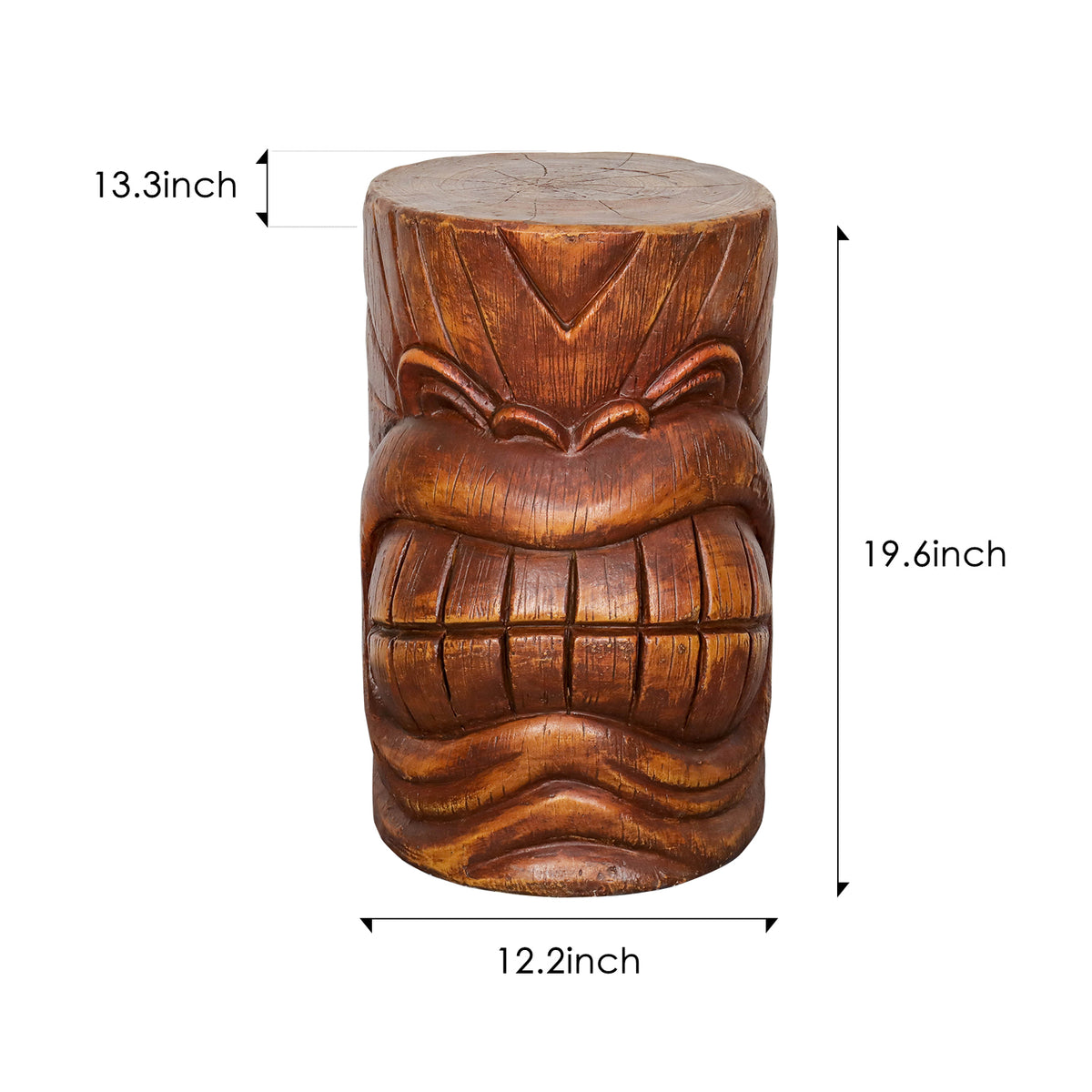 Dimensions Diagram 19.6 H x 12.2 W Inch Tiki Side Table