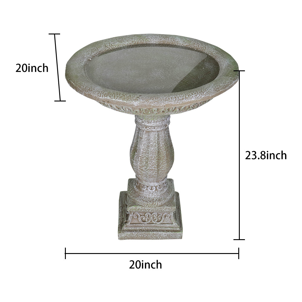 Dimensions and size chart for the 17.7" wide antique pedestal birdbath
