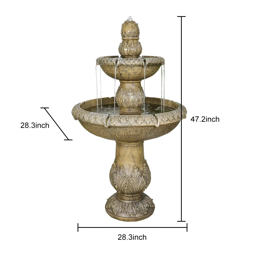 Dimensions and size chart for the 47.2"H Italian 2-tier fountain
