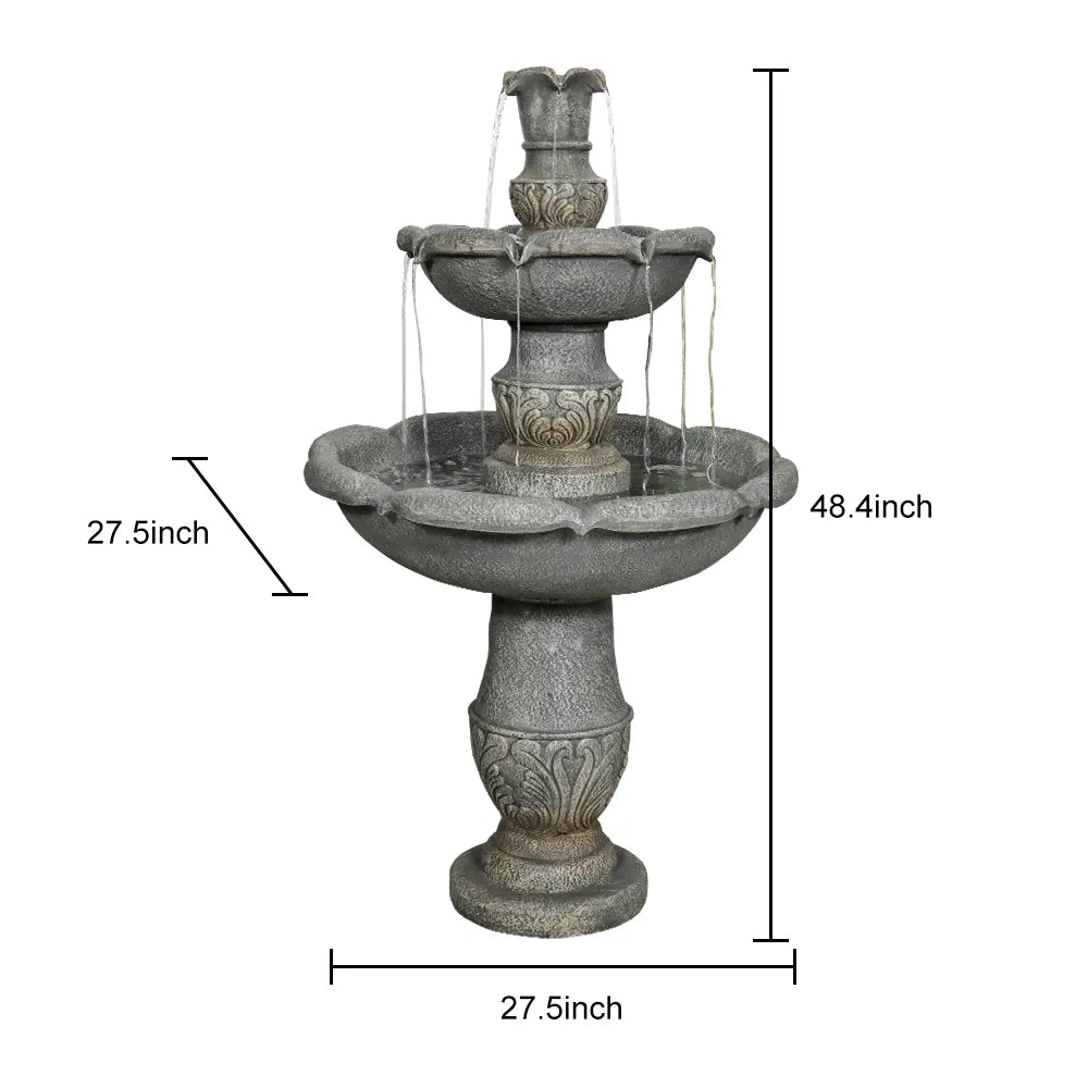 Concrete Carved 2 Tier Outdoor Water Fountain 48 Inch dimensions and size