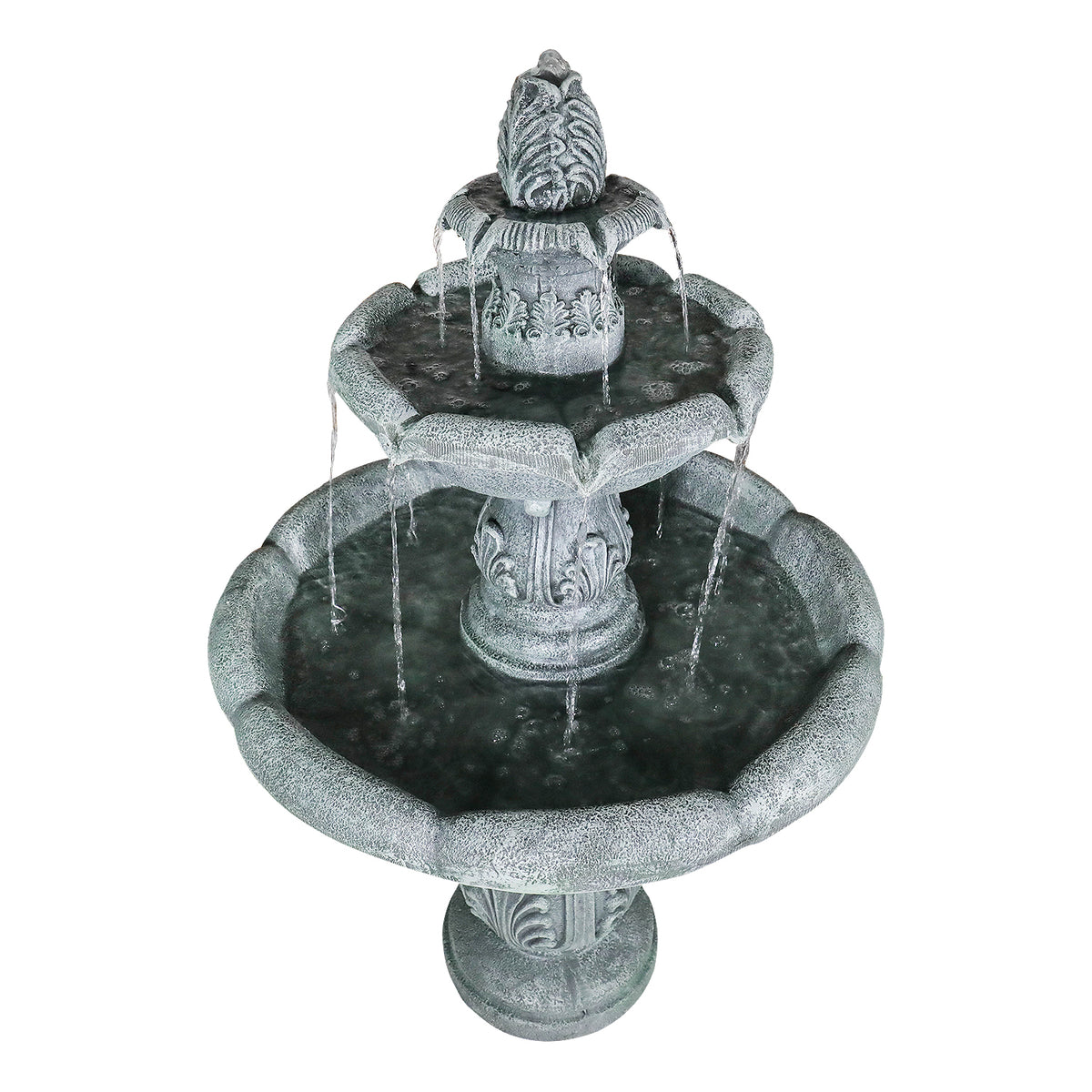 Concrete Pedestal Fountain Ornate 3 Tier Outdoor on patio