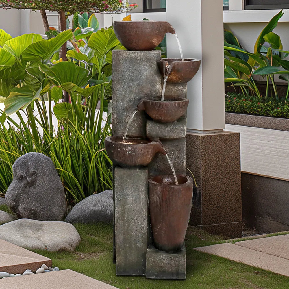 Resin Diagonal Cascading Floor Fountain Outdoor 40 in dimensions and size