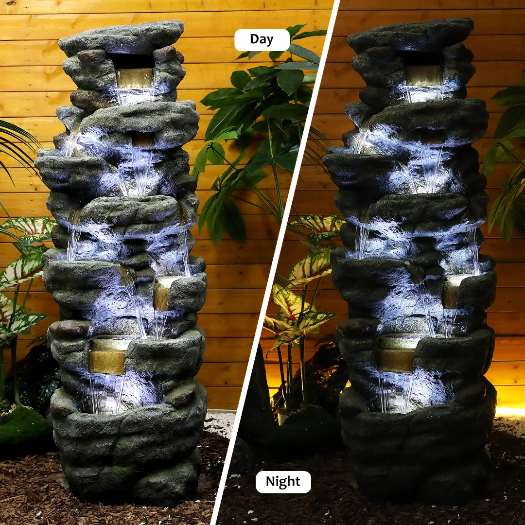 Resin River Rock Outdoor Fountain Pillar 51 Inch 52 lb in garden setting