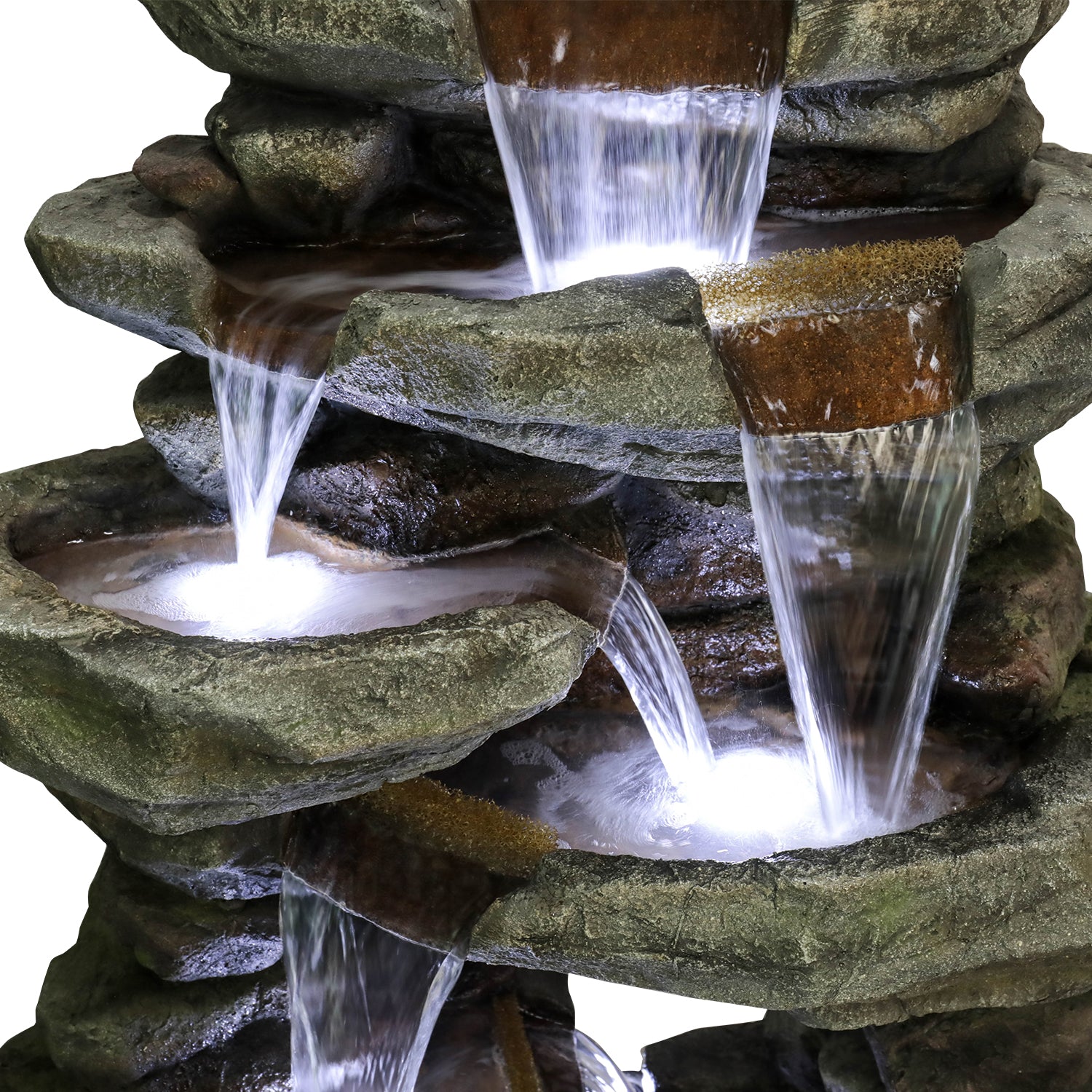 Resin Rock Waterfall Fountain Large 60 Inch 7 Tier LED lit at night