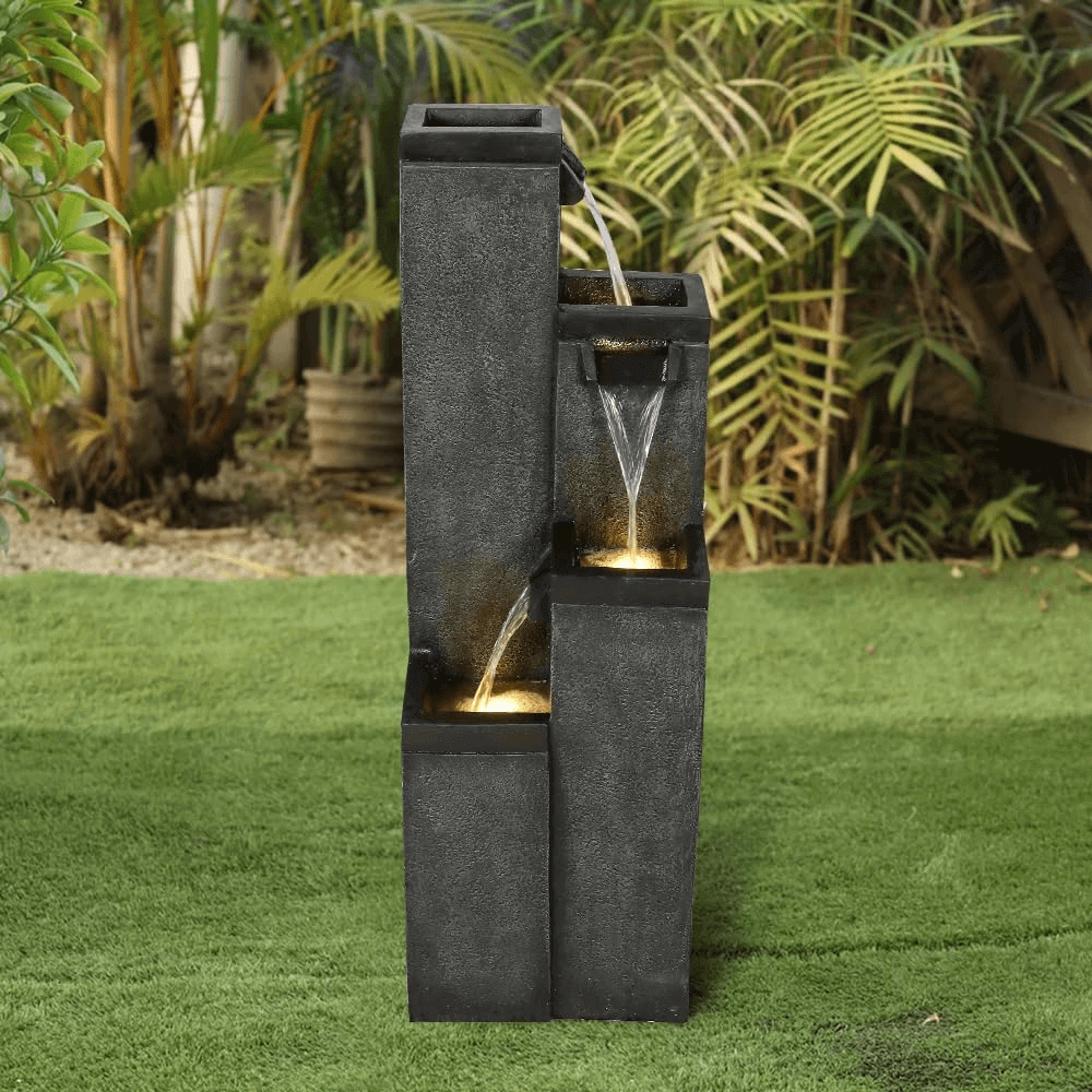 Resin Modern Outdoor Fountains 4 Pillar 39 Inch in garden setting