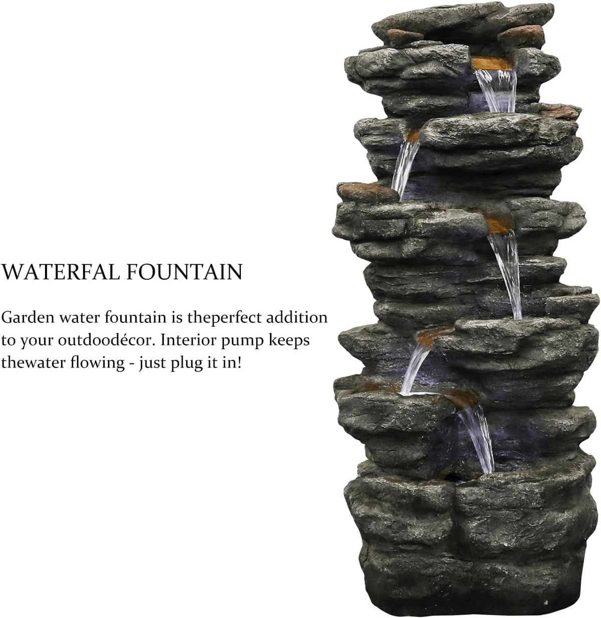 Resin Flagstone Outdoor Water Fountain with Moss 40 in in garden setting