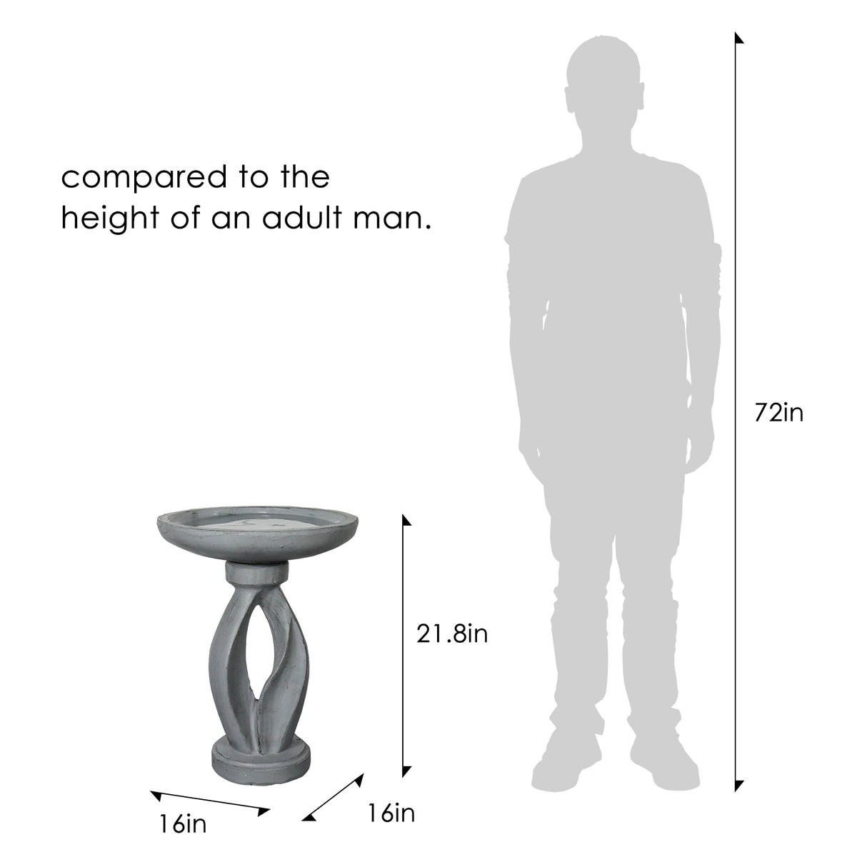 Concrete Bird Bath Contemporary Twin Cutout 21.8 Inch dimensions and size