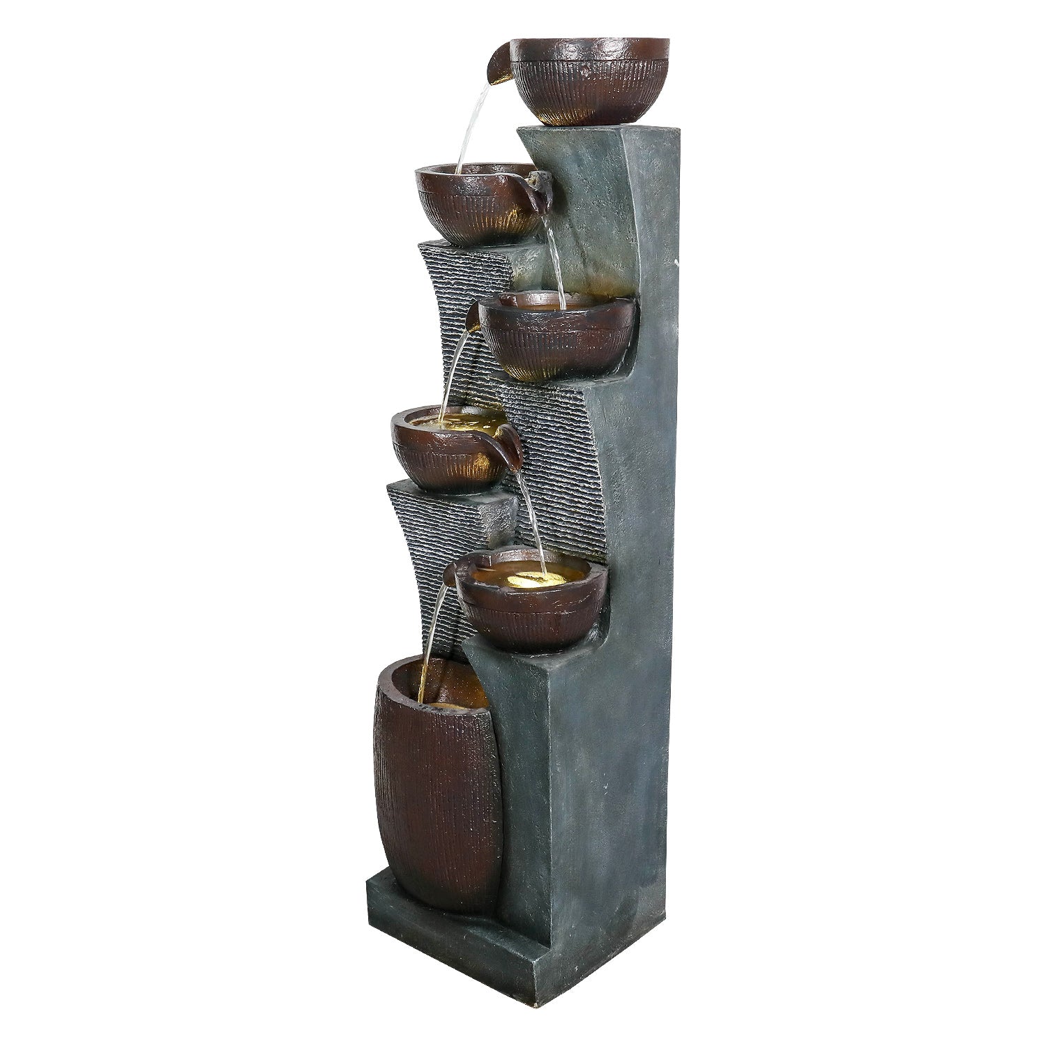 Resin 6 Tier Outdoor Water Fountain Pottery Bowls 53 in full view