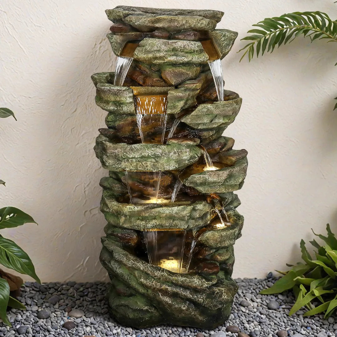 Resin Stacked Stone Rock Waterfall Outdoor Fountain dimensions and size
