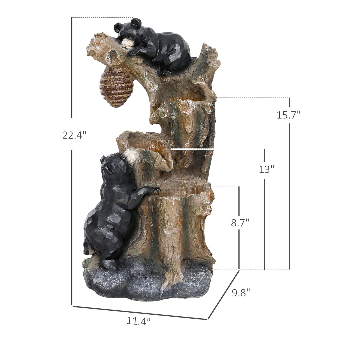 Resin Bear and Beehive 3 Tier Outdoor Fountain 22 Inch product view