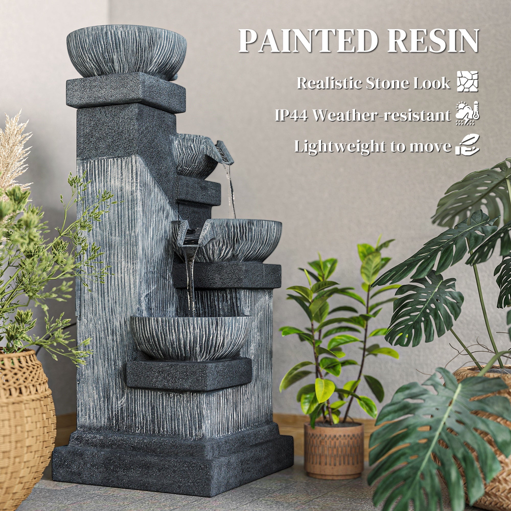 Resin Tiered Outdoor Fountain 4 Bowl Two Tone dimensions and size