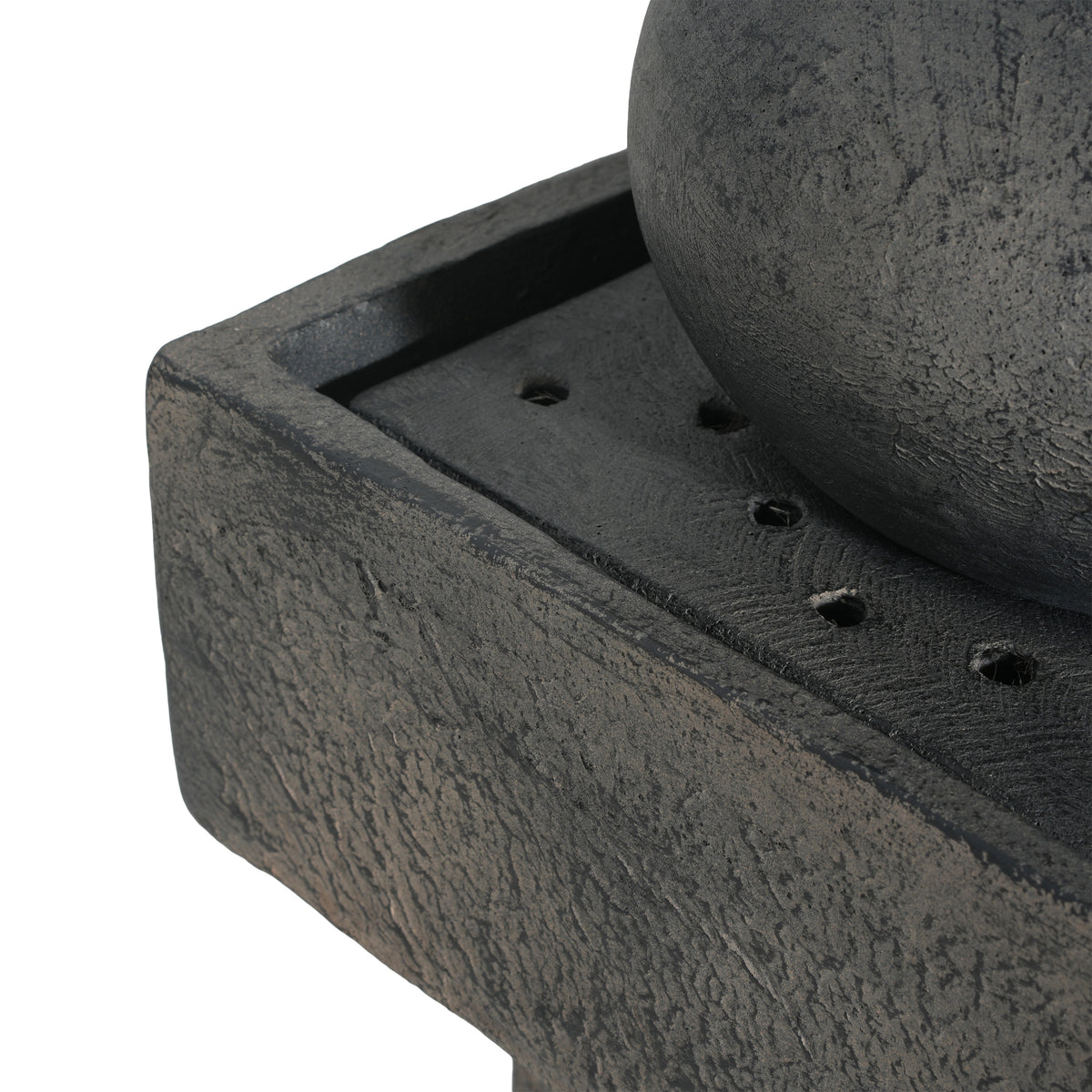 Concrete Orb Column Outdoor Water Fountain close up of water flow