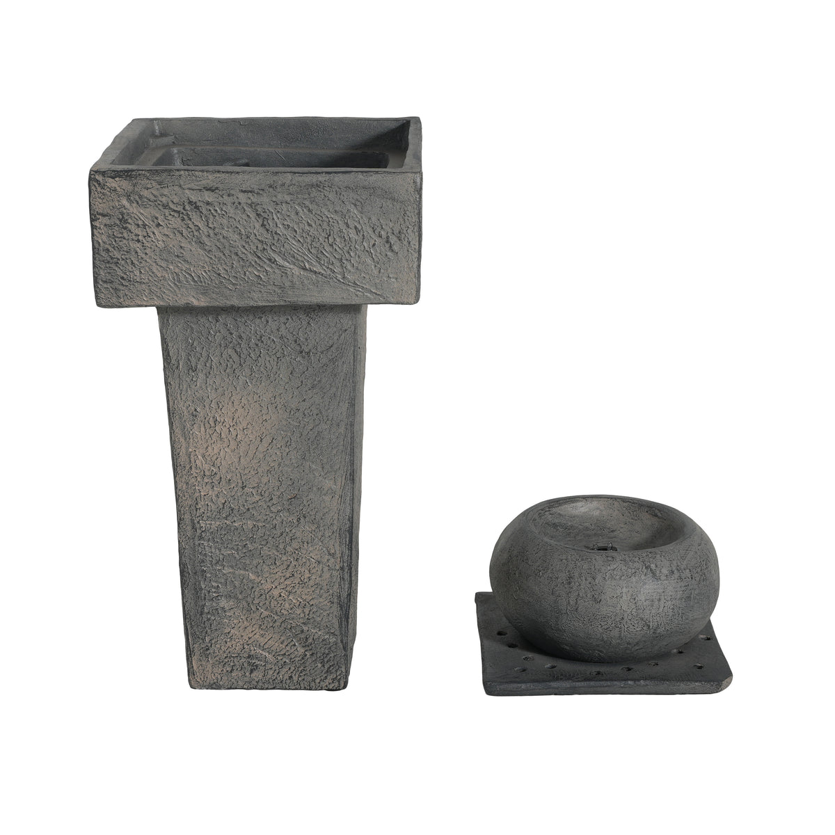 Concrete Orb Column Outdoor Water Fountain on patio