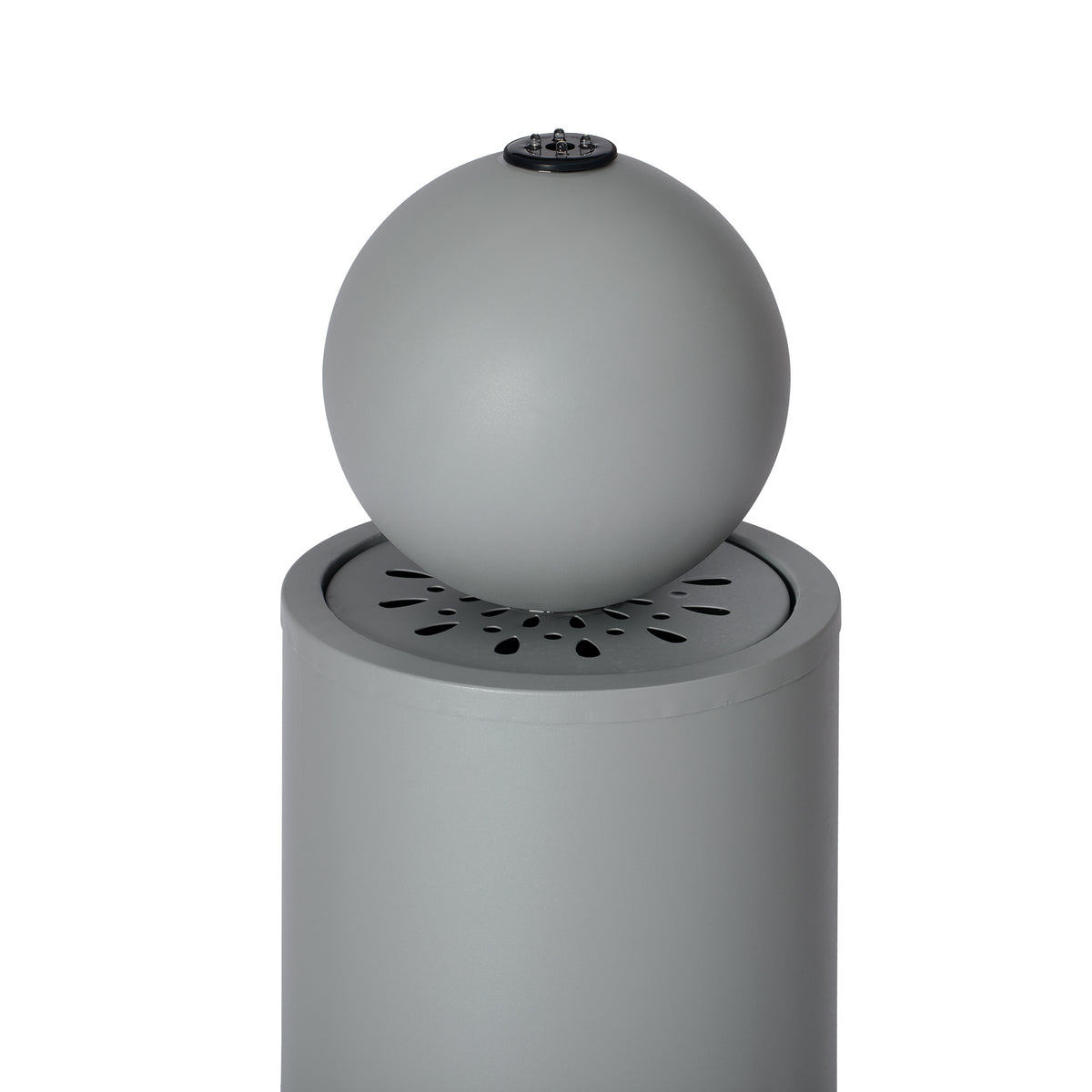 Metal Sphere Water Fountain Outdoor LED lit at night