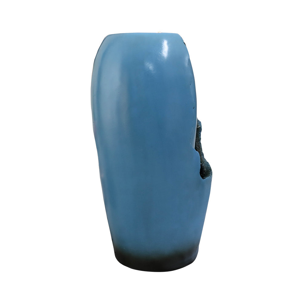 Resin Blue Vase Water Fountain Tabletop close up of water flow