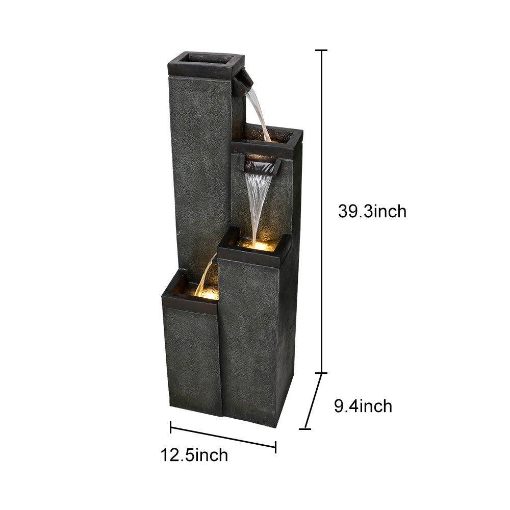 Resin Modern Outdoor Fountains 4 Pillar 39 Inch on patio
