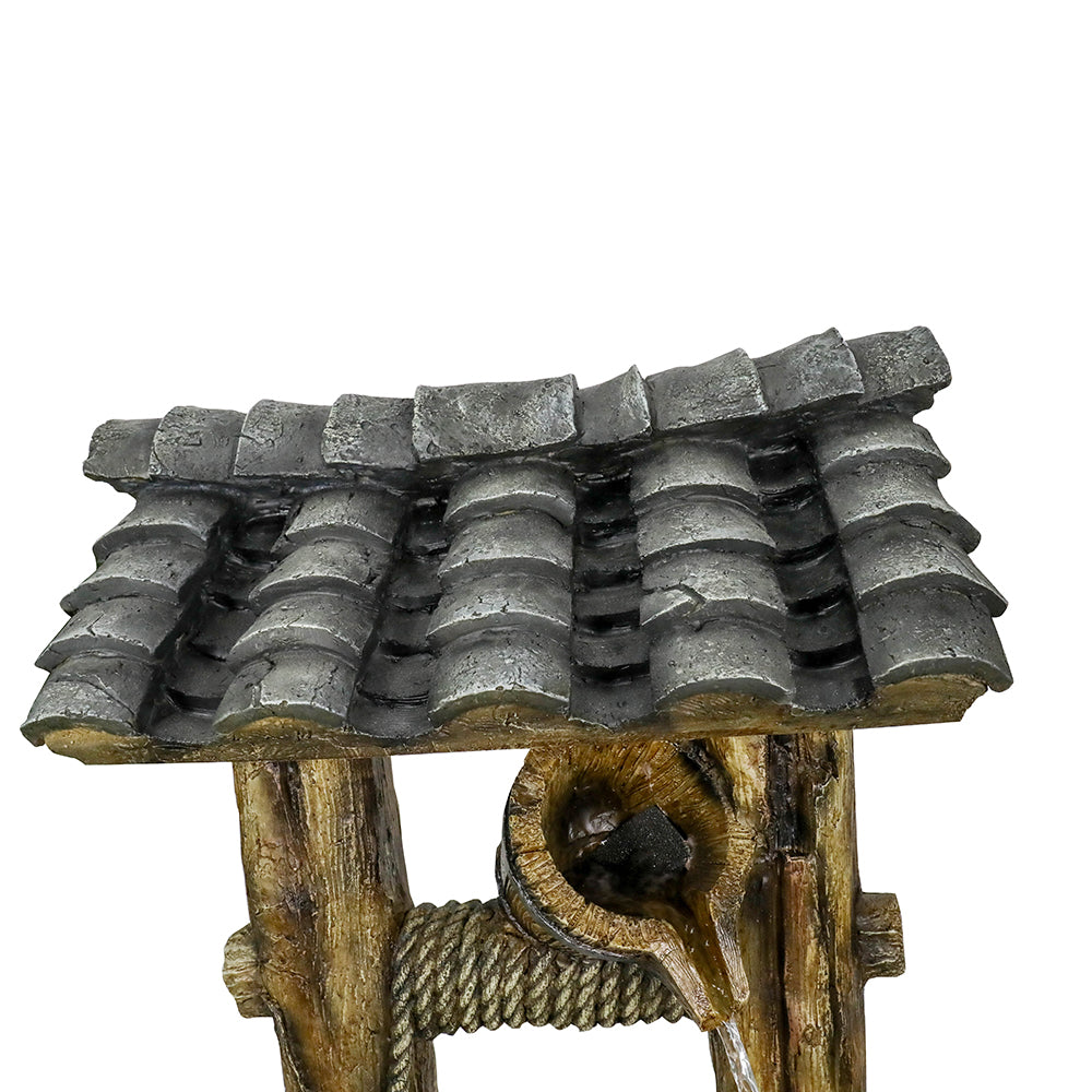 Resin Wishing Well Outdoor Fountain 39 Inch on patio