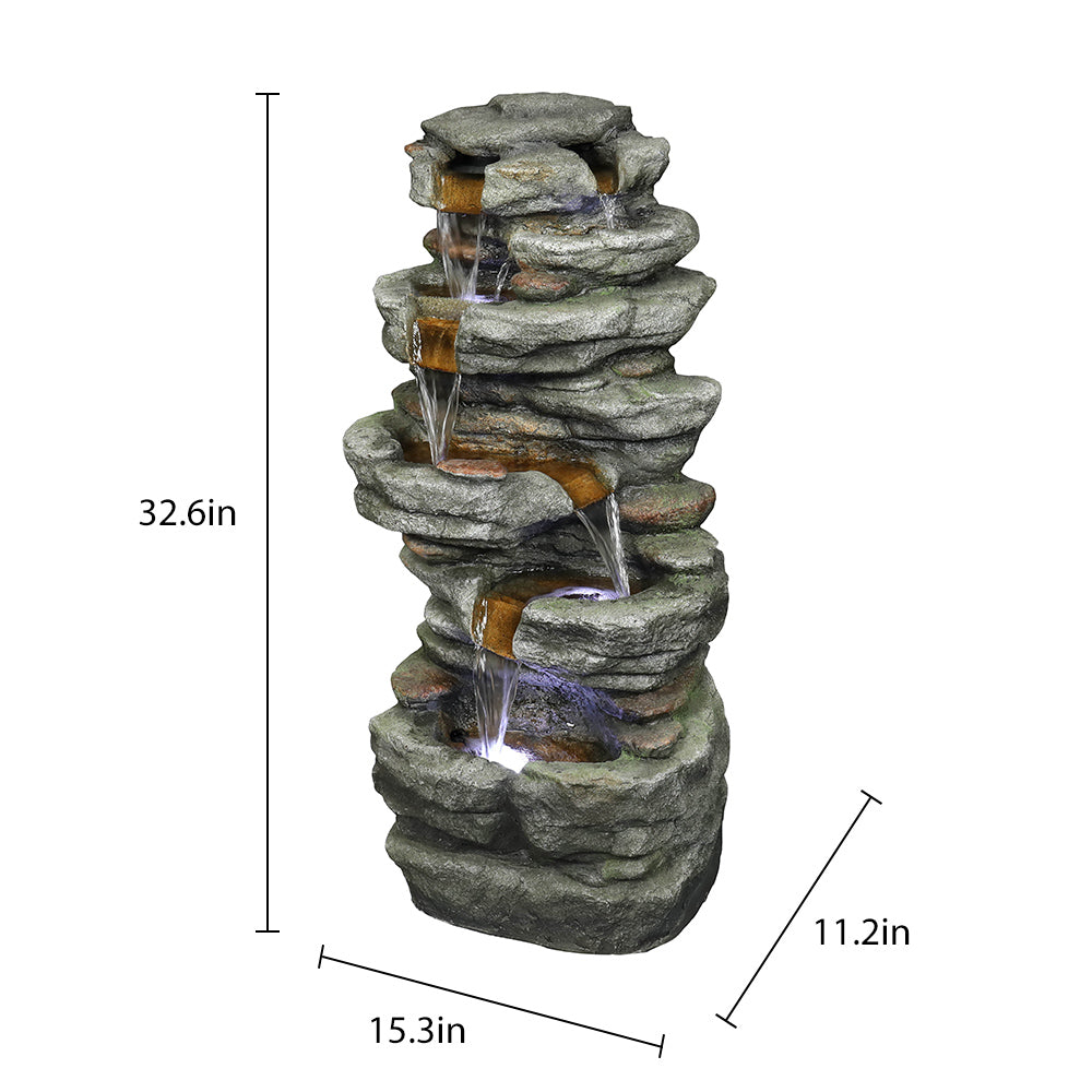Resin Stacked Rock Outdoor Fountain 32 Inch Lit Water on patio