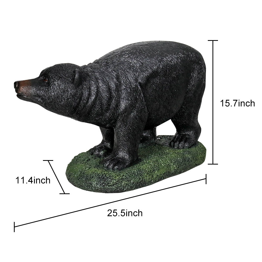 Dimensions and size chart for the 25.5x11.4x15.7" realistic black bear garden statue