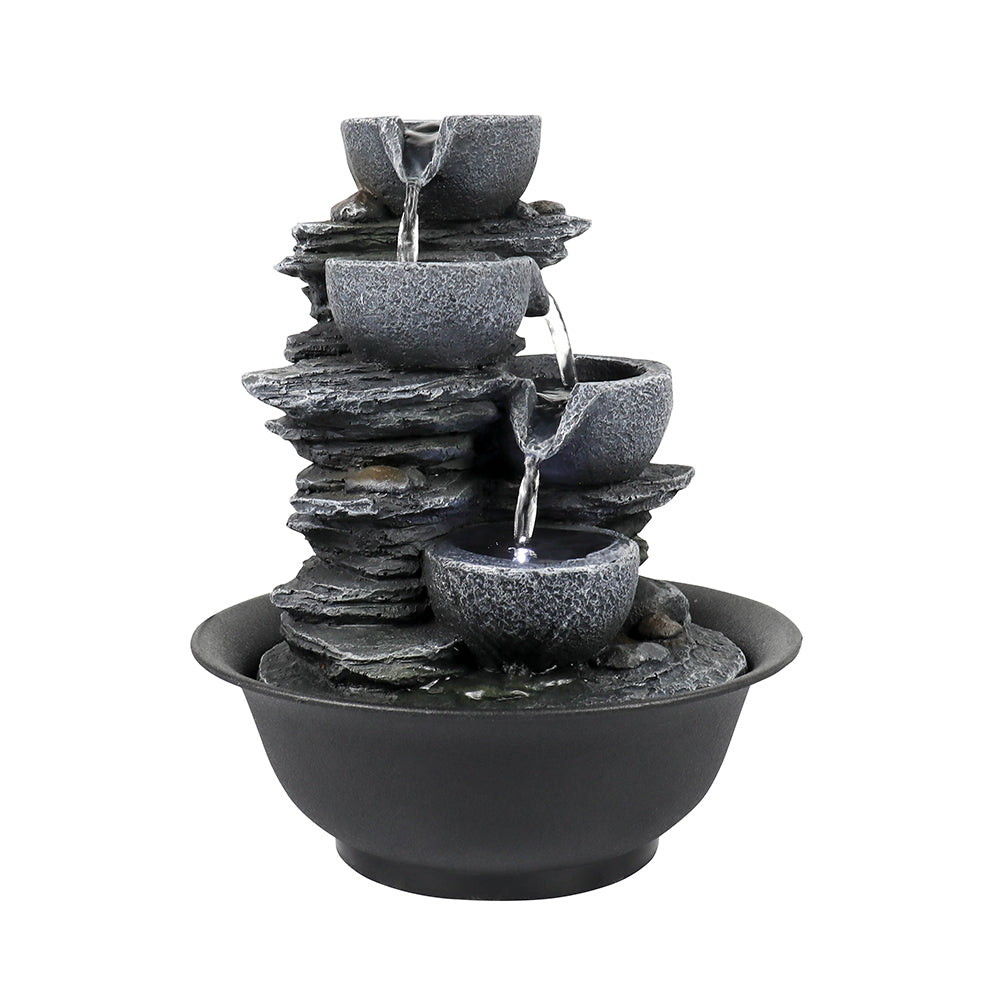 Resin Mini Slate Bowl Tabletop Water Fountain 10 Inch close up of water flow