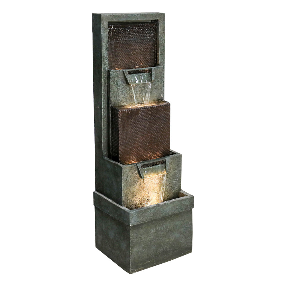 Resin 3 Tier Fountain Modern Outdoor LED lit at night