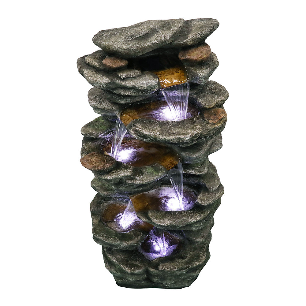 Resin Flagstone Outdoor Water Fountain with Moss 40 in LED lit at night