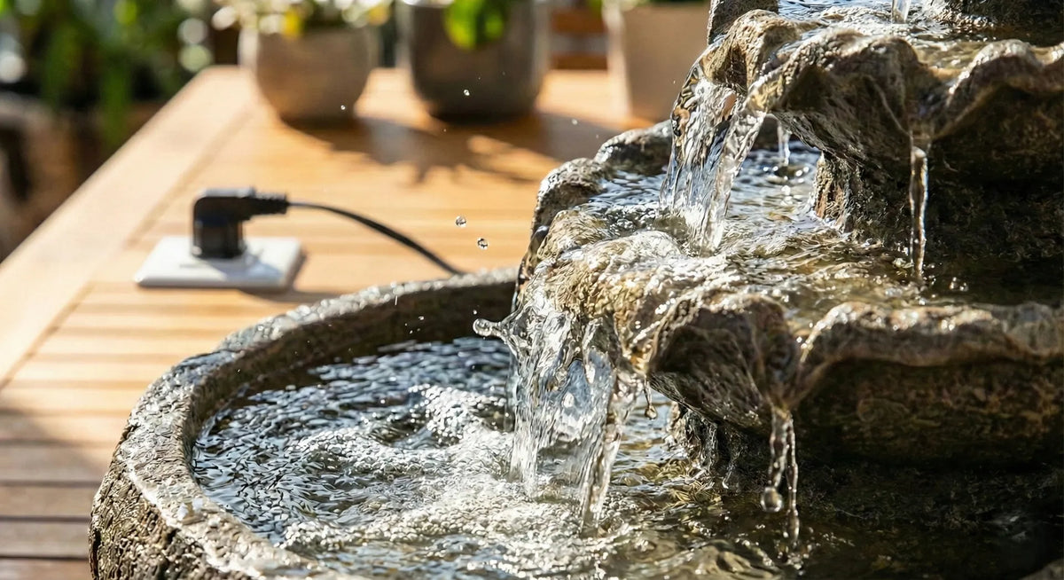 Electric plug-in fountain with strong, consistent water flow