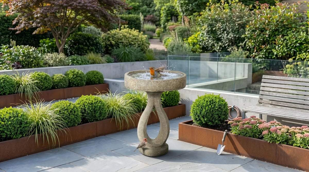 modern concrete bird bath shallow basin songbird bathing form and function