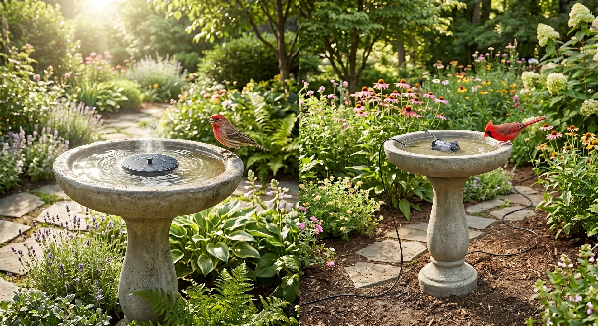 solar bird bath fountain vs electric bird bath pump garden comparison