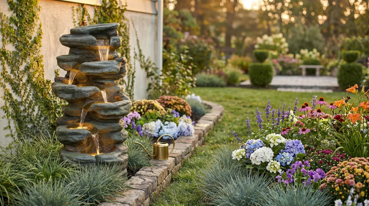 stacked rock waterfall fountain resin 5 tier hand painted garden cascade
