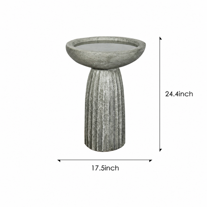 Fluted flare concrete bird bath dimensions: 24.4 in. overall height and 17.5 in. overall width