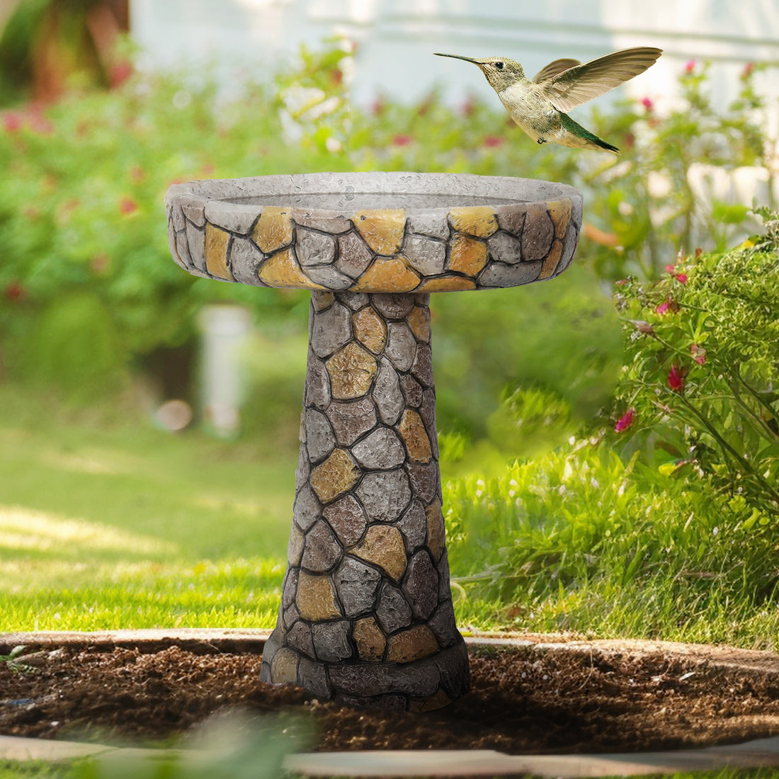 18.8" diameter artistic bird pond on a fresh green lawn centerpiece