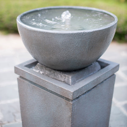 Resin Zen Bowl Pedestal Outdoor Fountain 35 Inch close up of water flow
