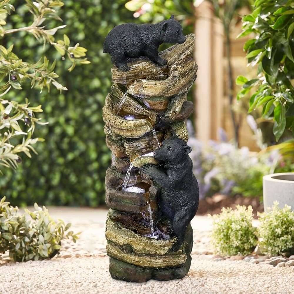 Resin Two Bear Cub Animal Outdoor Water Fountain 39 in