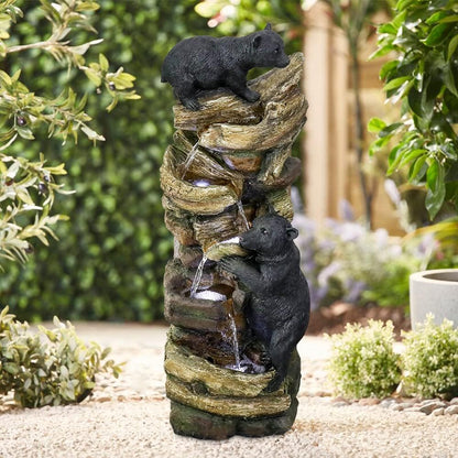 Resin Two Bear Cub Animal Outdoor Water Fountain 39 in