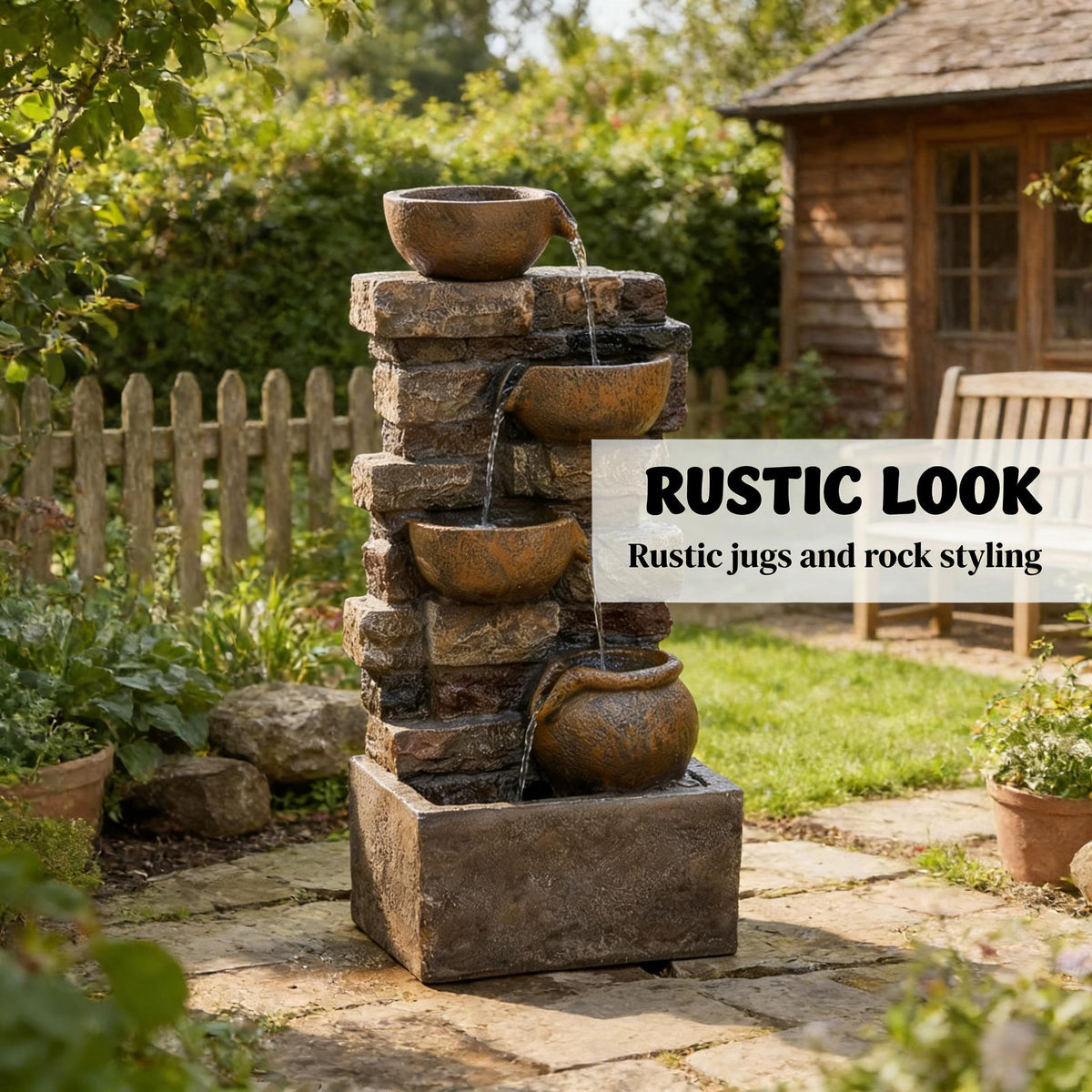 Resin Stacked Stone Bowl Cascade Fountain 28 Inch product view