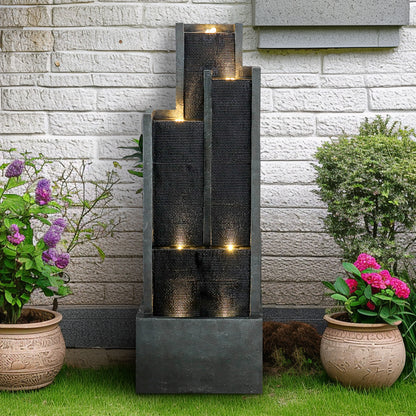 Resin Ribbed Slate Outdoor Water Fountain Quiet 50 in dimensions and size