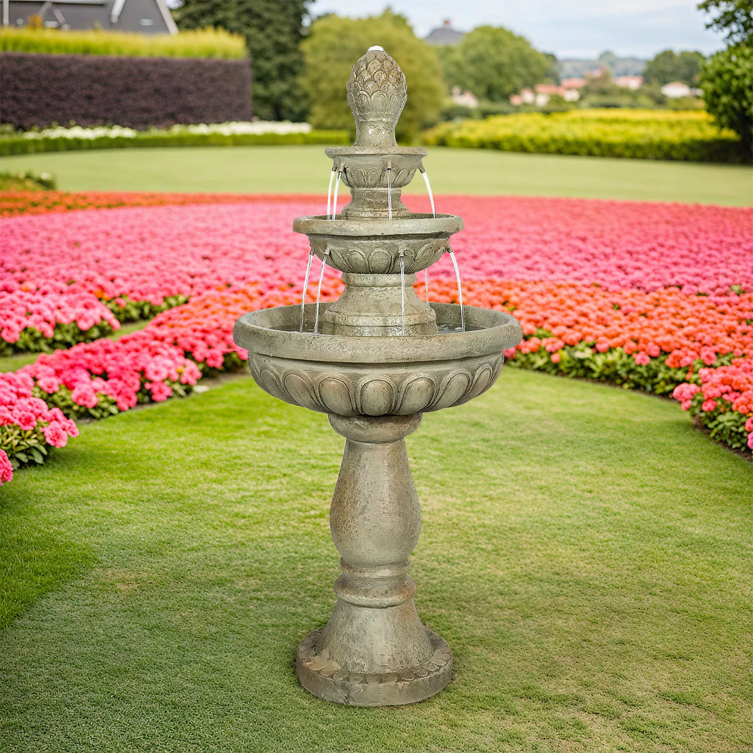 Concrete 3 Tier Fountain Classical Pineapple Finial