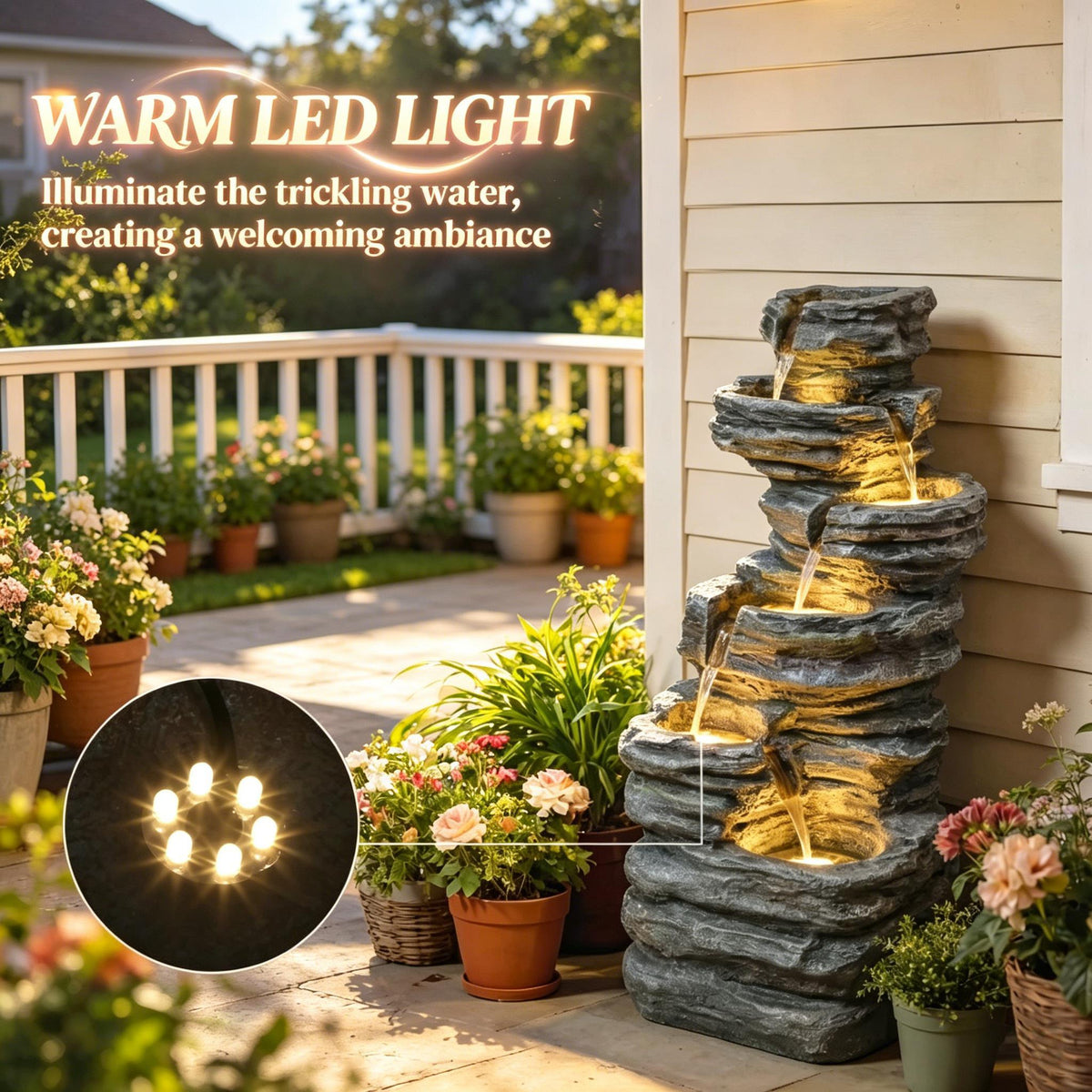 Resin 6 Tier Rock Cascade Outdoor Fountain 40 Inch LED product view