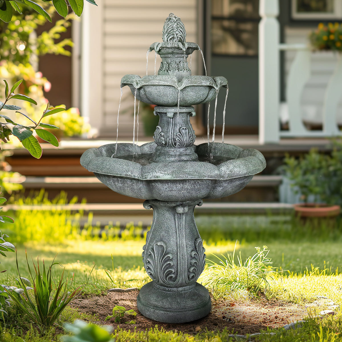 Concrete Pedestal Fountain Ornate 3 Tier Outdoor dimensions and size