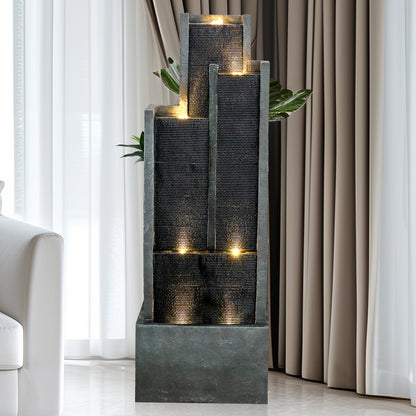 Resin Ribbed Slate Outdoor Water Fountain Quiet 50 in LED lit at night