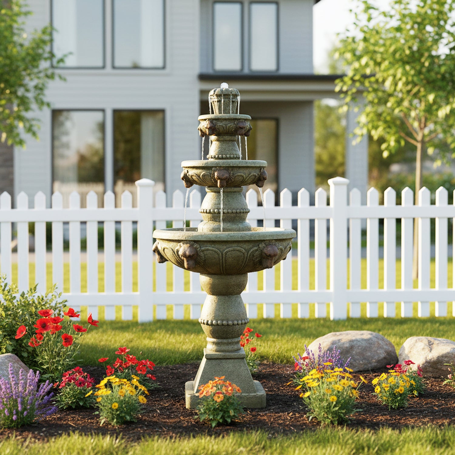 Concrete Lion Head Fountain 3 Tier Outdoor dimensions and size