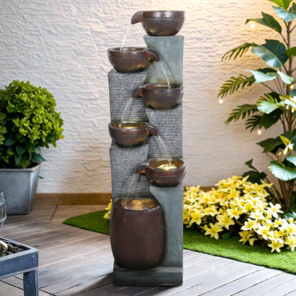 Resin 6 Tier Outdoor Water Fountain Pottery Bowls 53 in dimensions and size