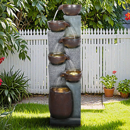 Resin 6 Tier Outdoor Water Fountain Pottery Bowls 53 in in garden setting