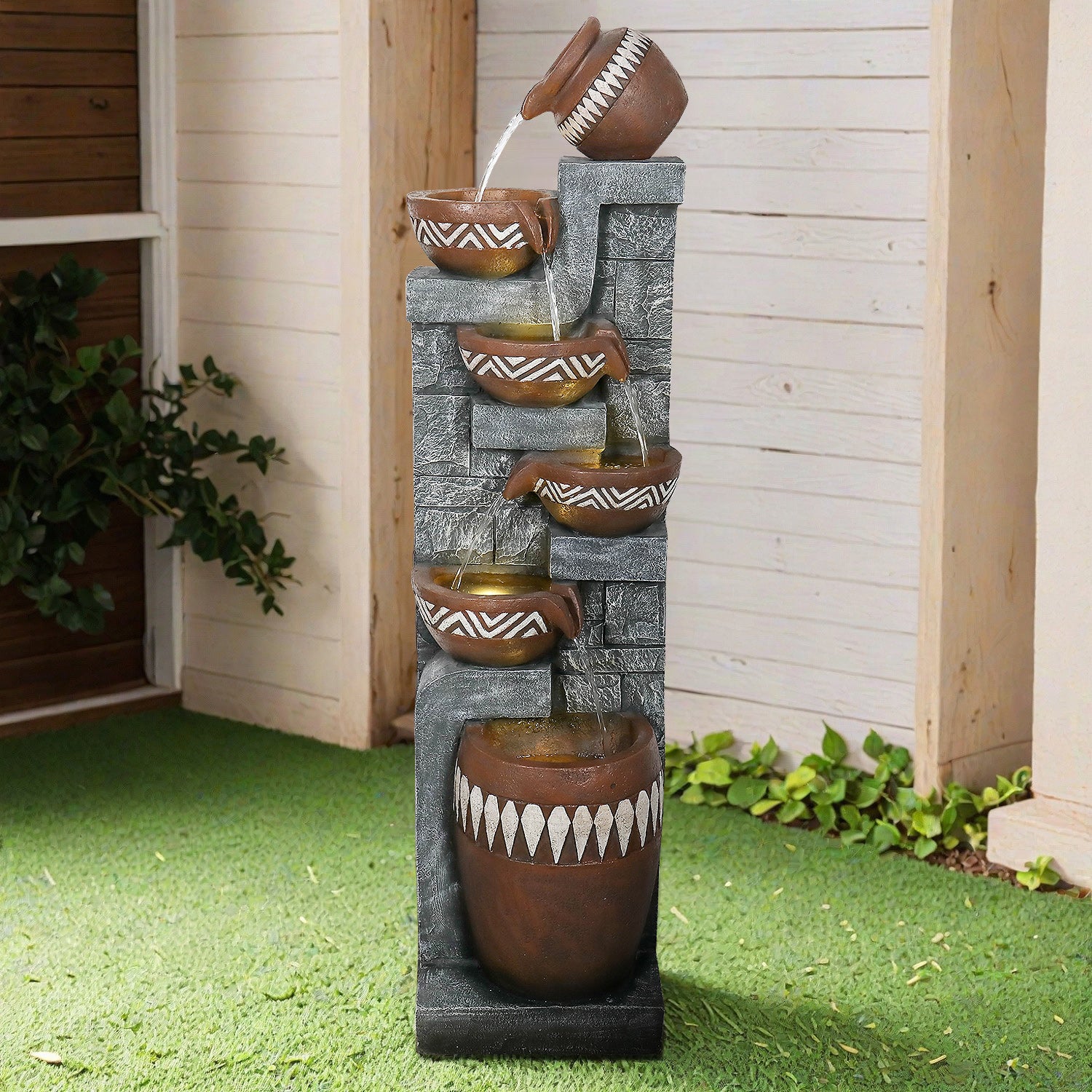 Resin Bohemian 6 Tier Tall Outdoor Water Fountain